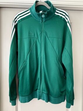 Adidas Forest Green Track Jacket with White Shoulder Stripes